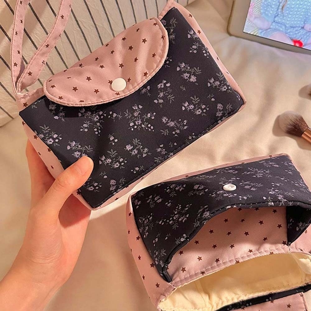 Purple Print Floral Makeup Bag - Lifestyle Of Korean review and price