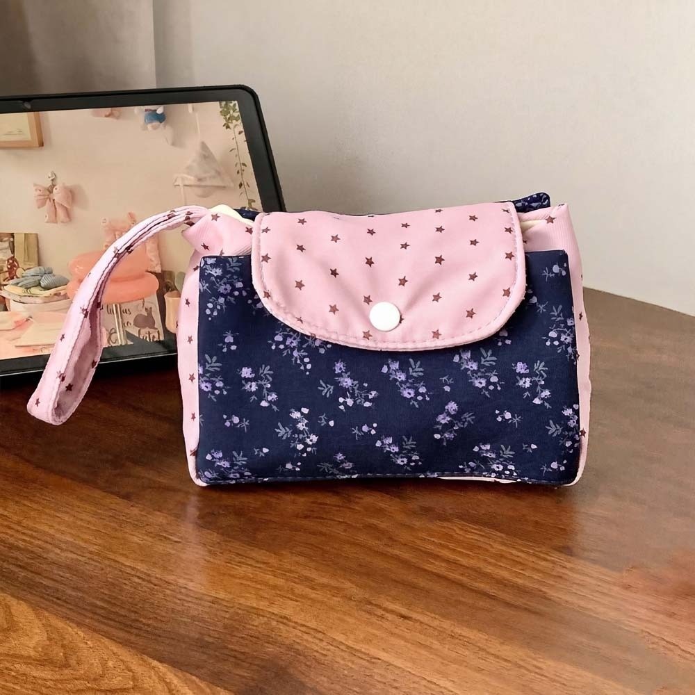 Purple Print Floral Makeup Bag - Lifestyle Of Korean review and price